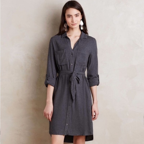 Anthropologie Cloth & Stone Washed Black Utility Pocket Button Up Shirt Dress XS - Picture 1 of 10